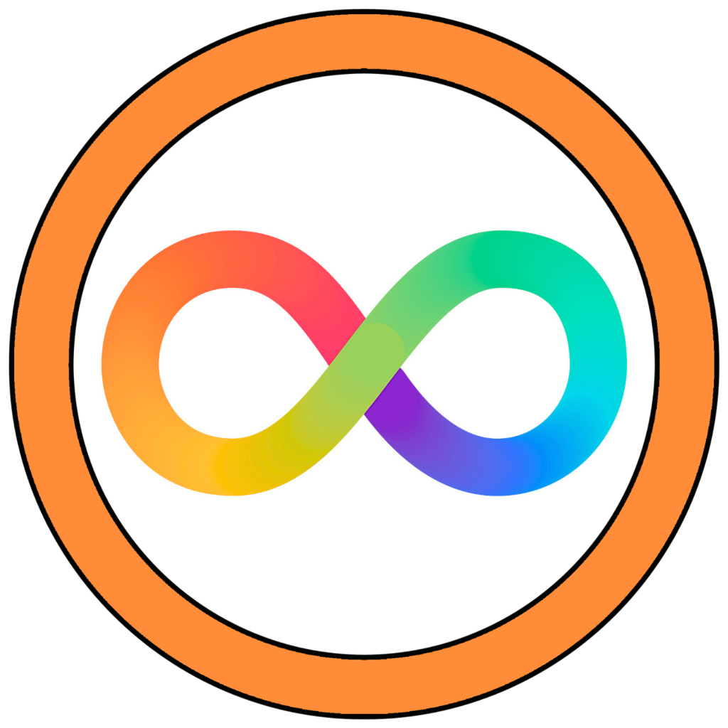 Rainbow Neurodivergent Infinity symbol in an orange circle